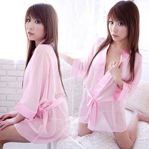 sexy dress Plus size V-neck elastic soft screen sleepwear nightgown kimono robe belt small pants h10