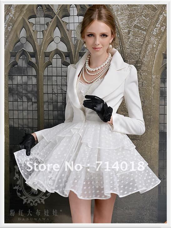 Sexy Elegant White Dot Multilayer Irregular Gauze Women's Trench Coat Dress Coat, Free shipping S-L