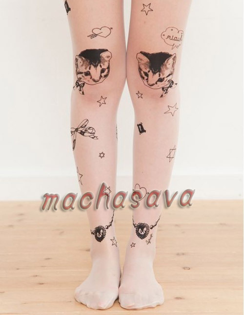 Sexy Fashion Cat Transparent Tattoo Pantyhose Tights Leggings Lace Stockings