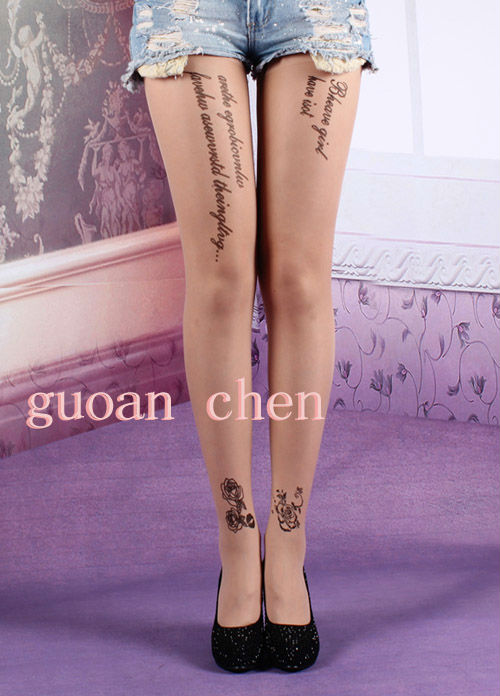 Sexy Fashion Rose Print Tattoos Socks Transparent Pantyhose Stockings Tights Leggings