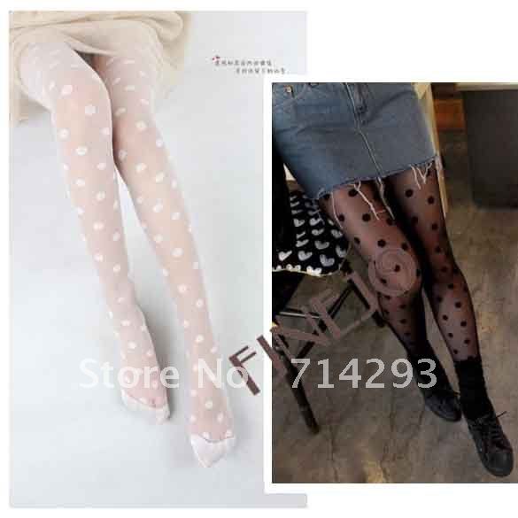 Sexy Fashion Women's lace Big Dot Leggings Pants Pantyhose Slimming Solid Tights Socks Black White free shipping 5239