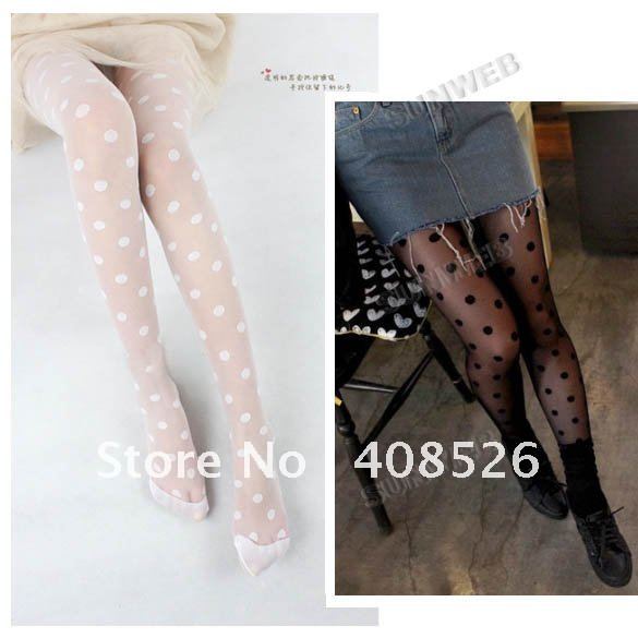 Sexy Fashion Women's Lady's lace Big Dot Leggings Pants Pantyhose Slimming Solid Tights Socks Black White free shipping 5239