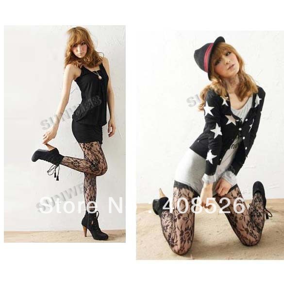 Sexy Fashion Women Soft Rose Lace Pattern Fishnet Tights Pantyhose Stockings Black free shipping 6133