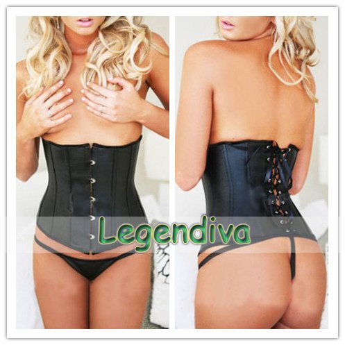 Sexy Faux Leather Underbust Corset Basque Underwear Bustier Lingerie Wholesales S M L XL 2XL