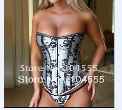 Sexy Floral Pattern Print Palace Style White Corset