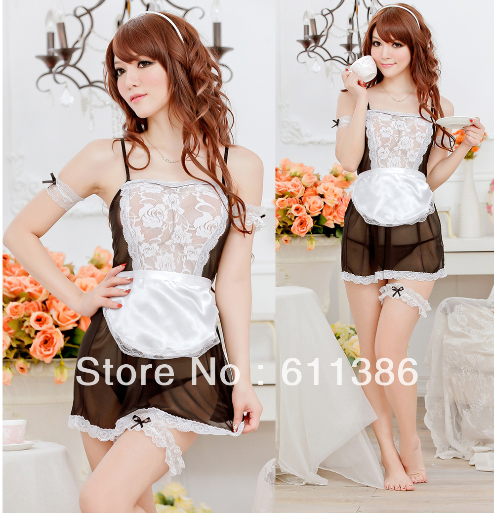 Sexy French Maid Halloween Christmas Valentine Costume Lingerie Cosplay Fancy Dress Uniform dress hand band free shipping A20