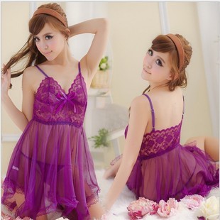 Sexy gauze perspectivity women's nightgown sexy sleepwear twinset lingerie spaghetti strap nightgown temptation