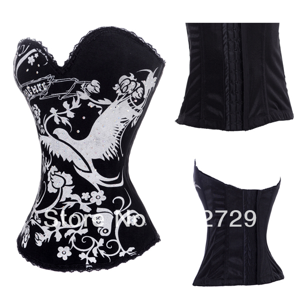 Sexy Goth Punk Rock Hook Tattoo Boned Corset Sparrow Corset Bustier with Straps dropship S-2XL