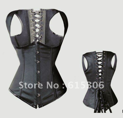 Sexy Gothic Black Punk Faux Leather Boned Underbust Corset Bustier Showgirl clubwear /G-string Size S-2XL