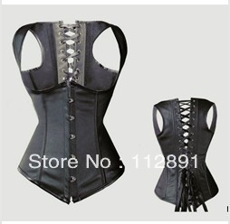 Sexy Gothic Black Punk Faux Leather Boned Underbust Corset Bustier Showgirl clubwear /G-string Size S-2XL  M0235