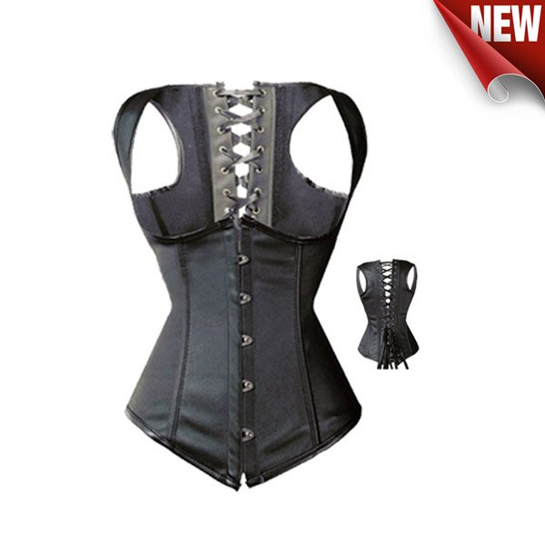 Sexy Gothic Black Punk Faux Leather Boned Underbust Stain Corset Bustier Showgirl Clubwear /G-string Size S-XL LB1115