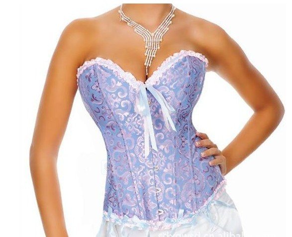 Sexy Gothic Brocade Corset   Blue  PUSH UP