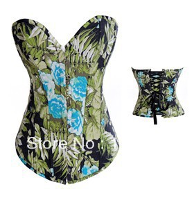 Sexy Green jeans wiht print outwear shaper Lace up boned Corset Bustier clubwear +G-string S-XXL  M0150