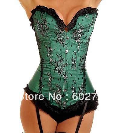 Sexy green lacu up boned corset bustier with garter bodyshaper + G-string S-2XL