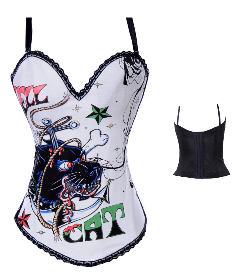 Sexy Grey Punk Rock Hook Halloween Costume Outwear Corset Bustier Lion Tattoo S-2XL