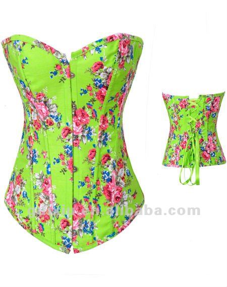 sexy high quality and cheap Floral Fantasy Demin green Corset