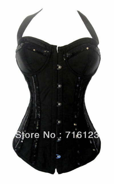 Sexy High Quality  Burlesque Black  Halter Corset /Basque Christmas Party Fancy Dress Dance Costume