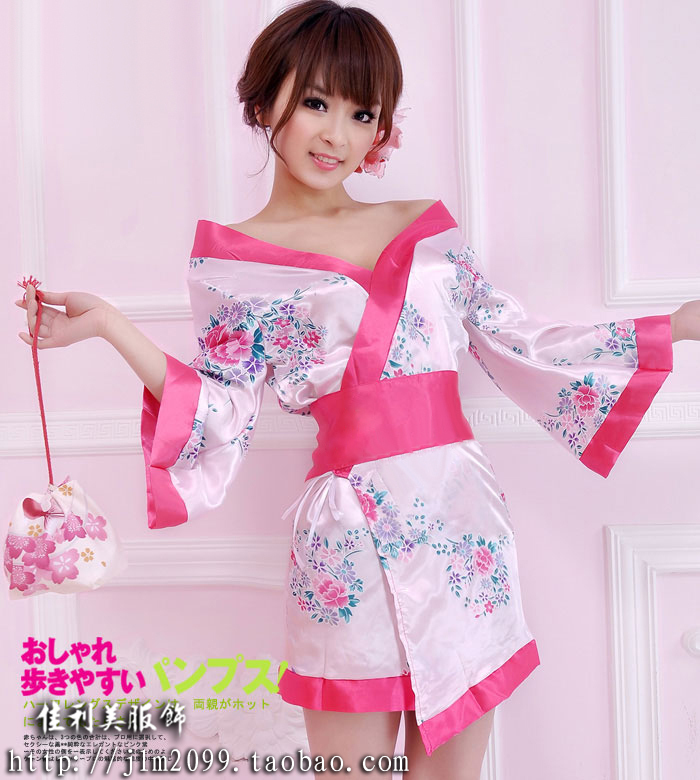 Sexy kimono nightgown print waist bow women's underwear bathrobes sleepwear lounge a8017