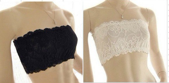 Sexy LACE Bandeau Crop Tube Top Stretch Strapless Bra 30pcs ,3 Colors