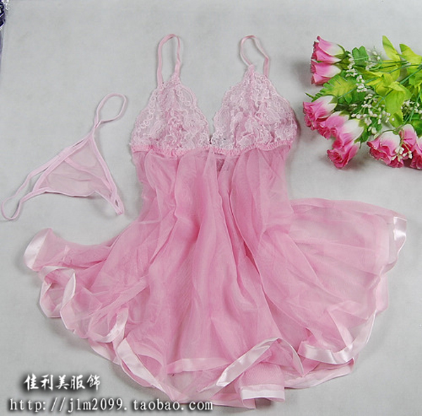 Sexy lace embroidered spaghetti strap short skirt T panties temptation nightgown sleep set q3810