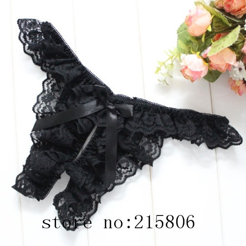 Sexy Lace Flower Pattern T-Back - black  2023