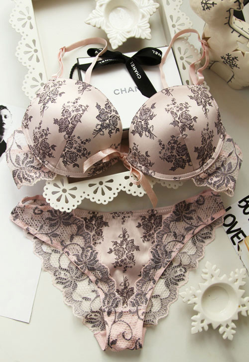 Sexy lace satin small push up luxury underwear bra set