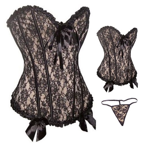 Sexy  lace up boned  Grey lace overlay   body shaper  Corset  Bustier linger  clubwear   +G-string  S-2XL