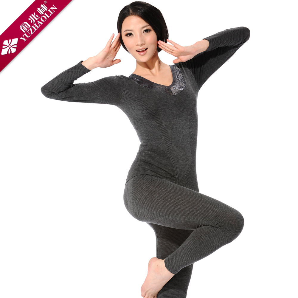 Sexy lace V-neck jacquard shaper beauty care thermal underwear female body shaping split set