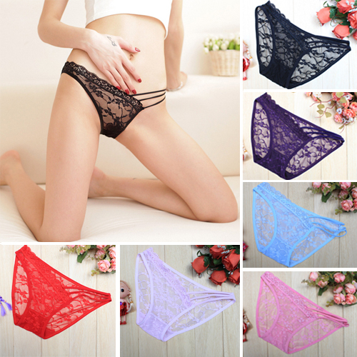 *Sexy Lace Women's See Through Panties Briefs Lingerie Flowers Pattern Underwear  (SL00271)