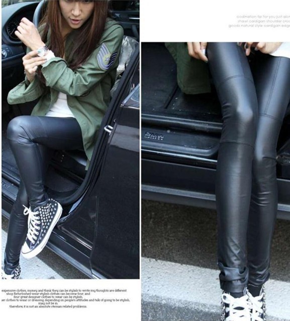 Sexy Ladies Faux Leather Black Leggings Fashion Pants Black Trousers Tights NEW Free Shipping D247