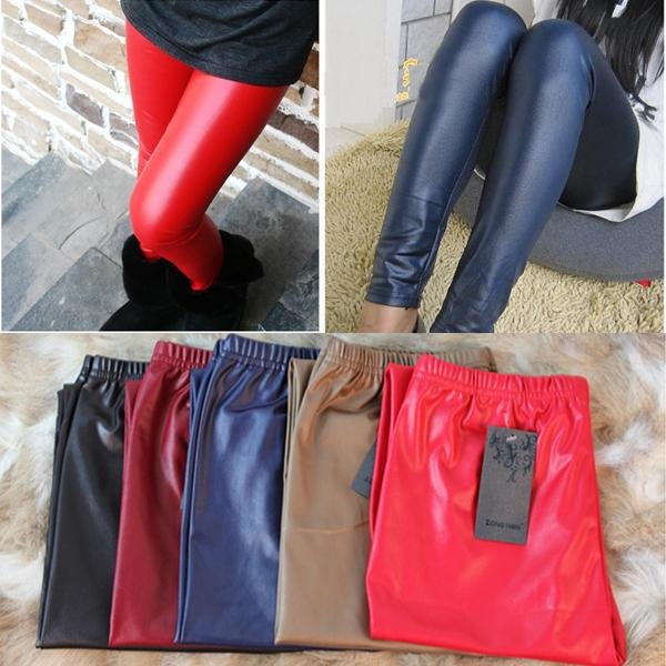 Sexy Lady 5 Colors Elastic Waist Stretchy Faux Leather Tights Leggings Pants Hot A1563