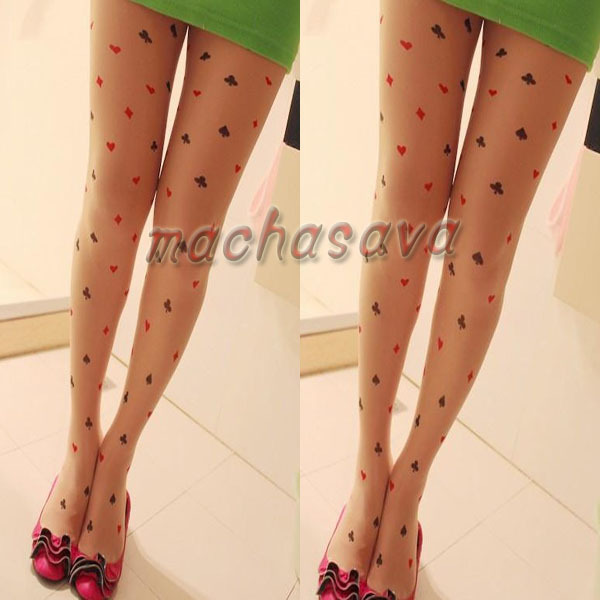 Sexy Lady's Black&red Poker Tights Leggings Stockings Transparent Tattoo Pantyhose