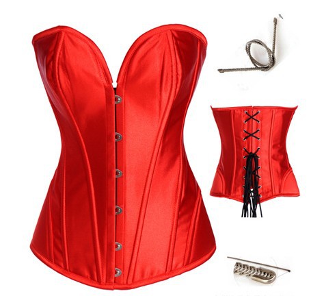 Sexy Lady Satin Bustiers & Corsets Red Solid Color Sexy Lingerie