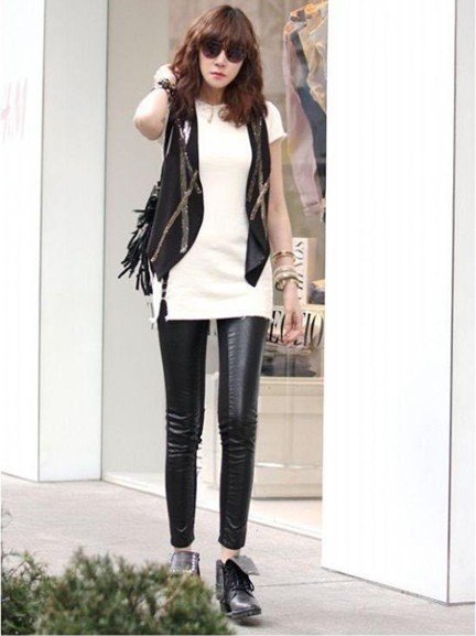 Sexy Leather Splice Women tight Leggings,Ladies Spring Pants,Free Shipping