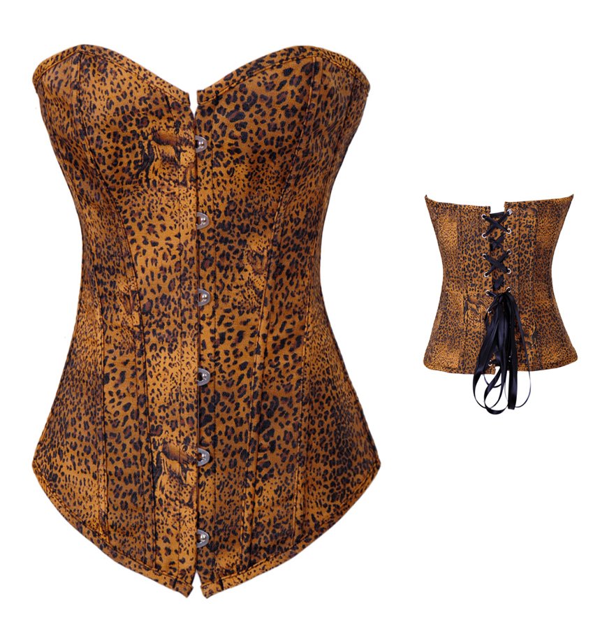 Sexy leopard jeans  outwear shaper  Lace up boned  Corset  Bustier  clubwear +G-string  S-XXL