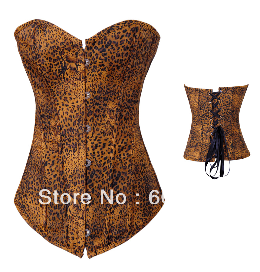 Sexy Leopard print jeans lace up boned corset busiter clubwear factory supplier S-2XL