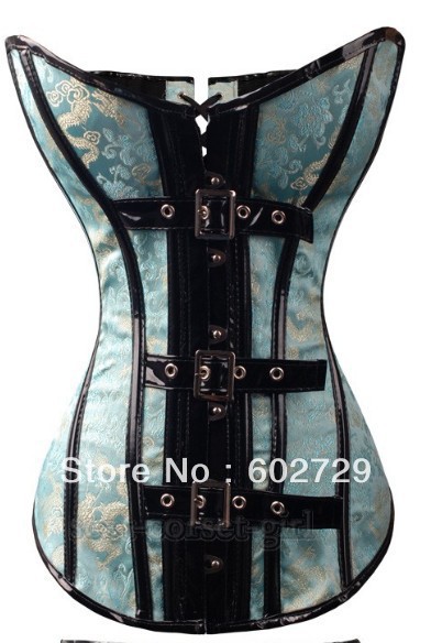 Sexy Light blue boned lace up embroidered corset bustier clubwear bodyshaper factory supplier S-XL