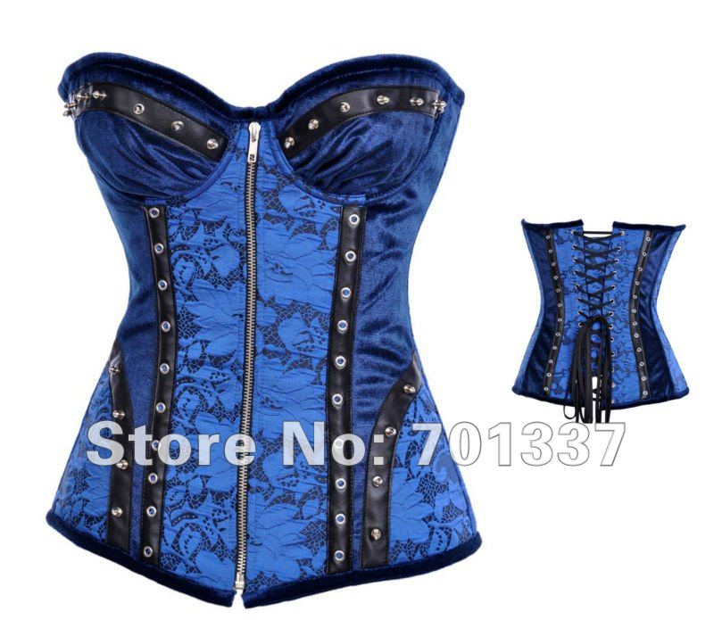 Sexy Lingerie Blue Lace Up Steel  Bones Basque Corset Separate Skirt  Club Wear H2857 S-XL