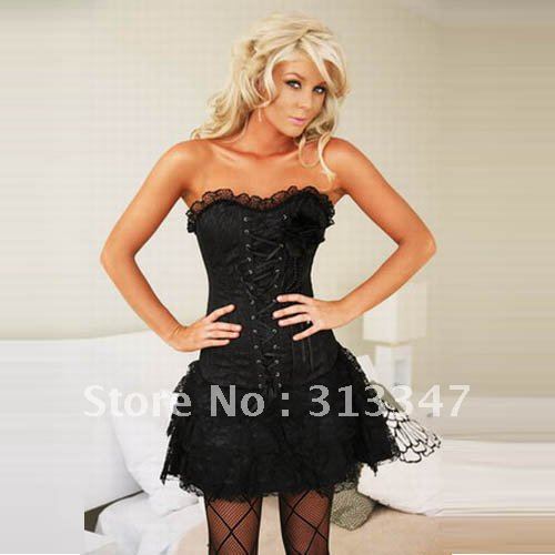 sexy lingerie Body of thin underwear Lace up Floral Black Corset with G String wholesale retail shaper free shipping cs322