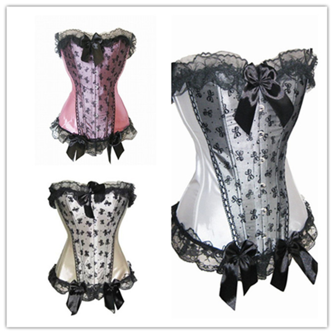 Sexy Lingerie Boned Three Colors Classic Pattern Corset with G-String Bustier Lack Up Back 6020 S  M  L XL  2XL