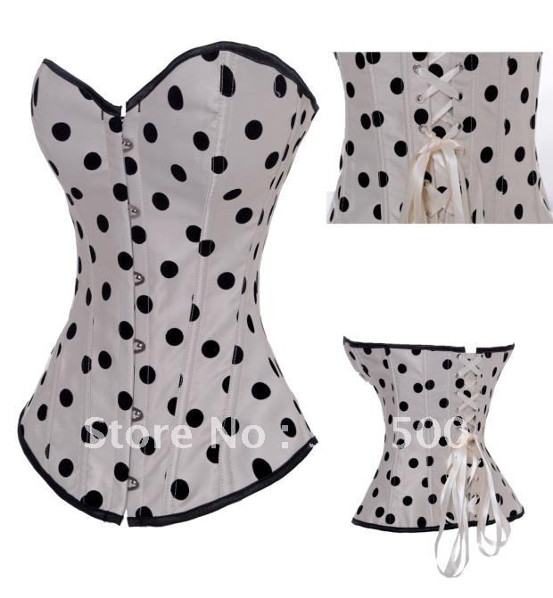 sexy lingerie corset party costume Lace up Polka dot and Beige Corset with G String Sexy Lingerie wholesale retail