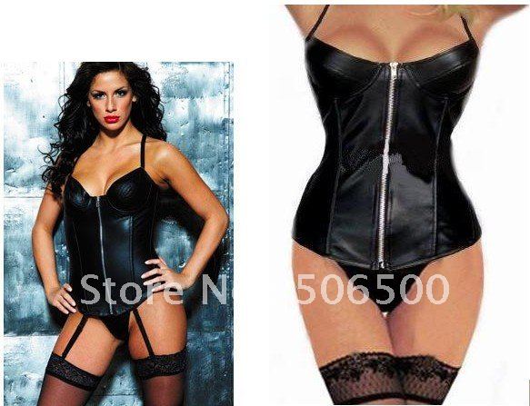 sexy lingerie corset party costume Leather Corset with Zipper body lift shaper  Leather Lingerie wholesale retail