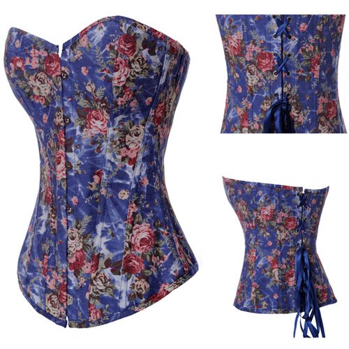 Sexy Lingerie Floral Fantasy Denim Corset Blue, Fashion Perfectly Bustier Body 201-XY