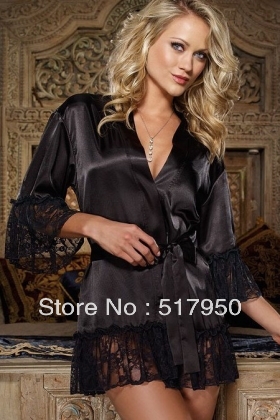 Sexy Lingerie :Hot Sales,Fashion Satin Pajamas underwear Sleepwear Robe and G-String Sexy sleepwear Lingerie Costume