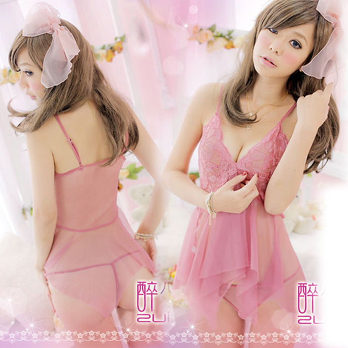 Sexy Lingerie Nightgown sexy lotus pink sleepwear transparent bra skirt derlook sleepwear flowers 1002