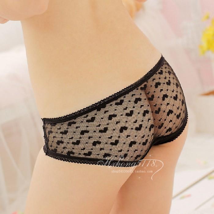 Sexy Lingerie Panty women's lace transparent panties female ultra-thin sexy temptation briefs heart