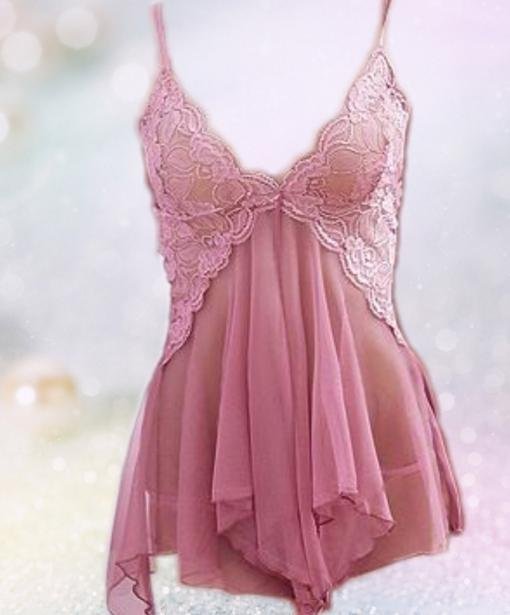 Sexy Lingerie Pink Lace Dress+G String Set Free size Sleepwear, Underwear, Uniform, Kimono Costume W1367