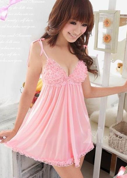 Sexy Lingerie Pink Lace Dress+G String Sleepwear,Underwear ,Uniform ,Kimono Costume Free Size Free Shipping Dropshipping