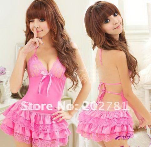 Sexy lingerie pink princess dress+g string set sleepwear costume sexy sleepwear