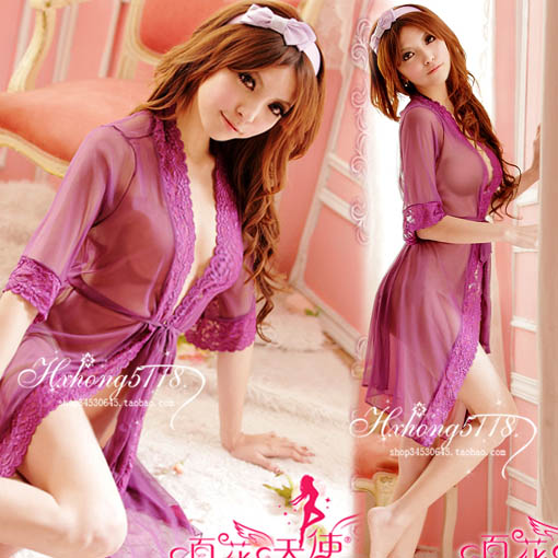 Sexy Lingerie Summer sleepwear female robe bathrobes sexy lace twinset nightgown sleepwear lounge 9202